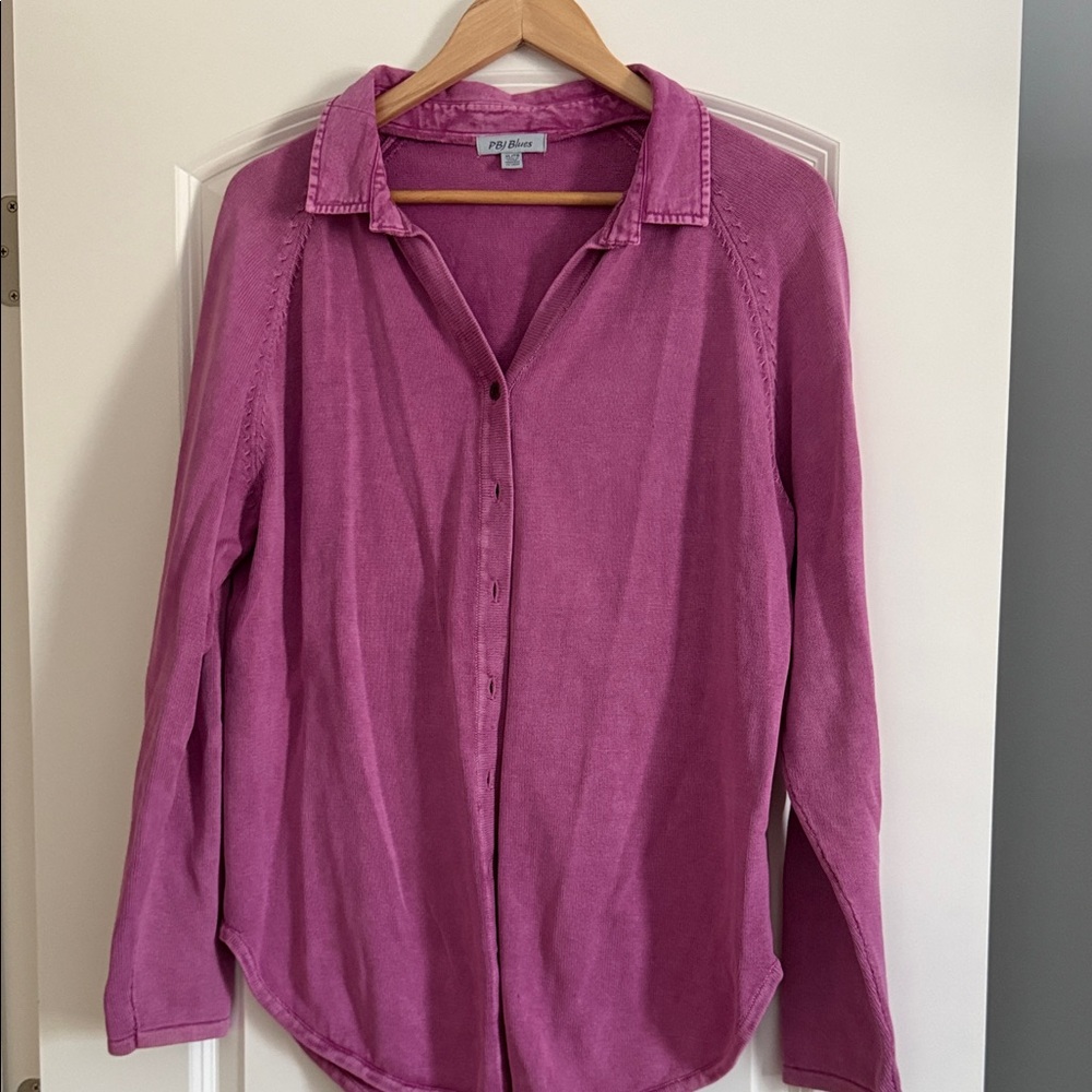 Women’s PBJ Blues Fuchsia Knit Button-Down Shirt